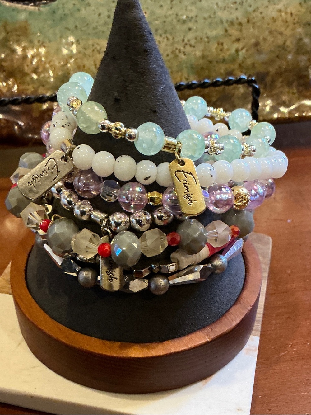 Erimish Mint, White, Lavender and Gray Stack Bracelet Set